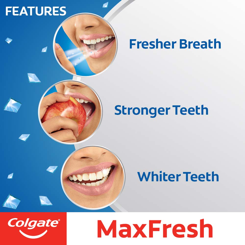 Colgate MaxFresh Anti-cavity Toothpaste, Peppermint Ice, 150gm (Pack of 2) with Anticavity Toothpaste Gel, Spicy Fresh - 150gm