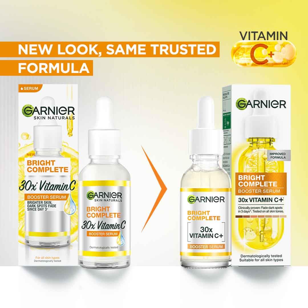 Garnier Skin Naturals, Bright Complete 30X Vitamin C Booster Face Serum, Increases Skin's Glow Instantly and Reduces Spots Overtime, with 2% Niacinamide + 0.5% Salicylic Acid, for Men & Women, 50 ml