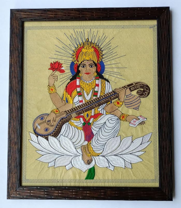 Framed Canvas Painting Spiritual Art Wall Painting for Living Room, Office, Hotels, Drawing Room(Saraswathi)(ASA GD 004)