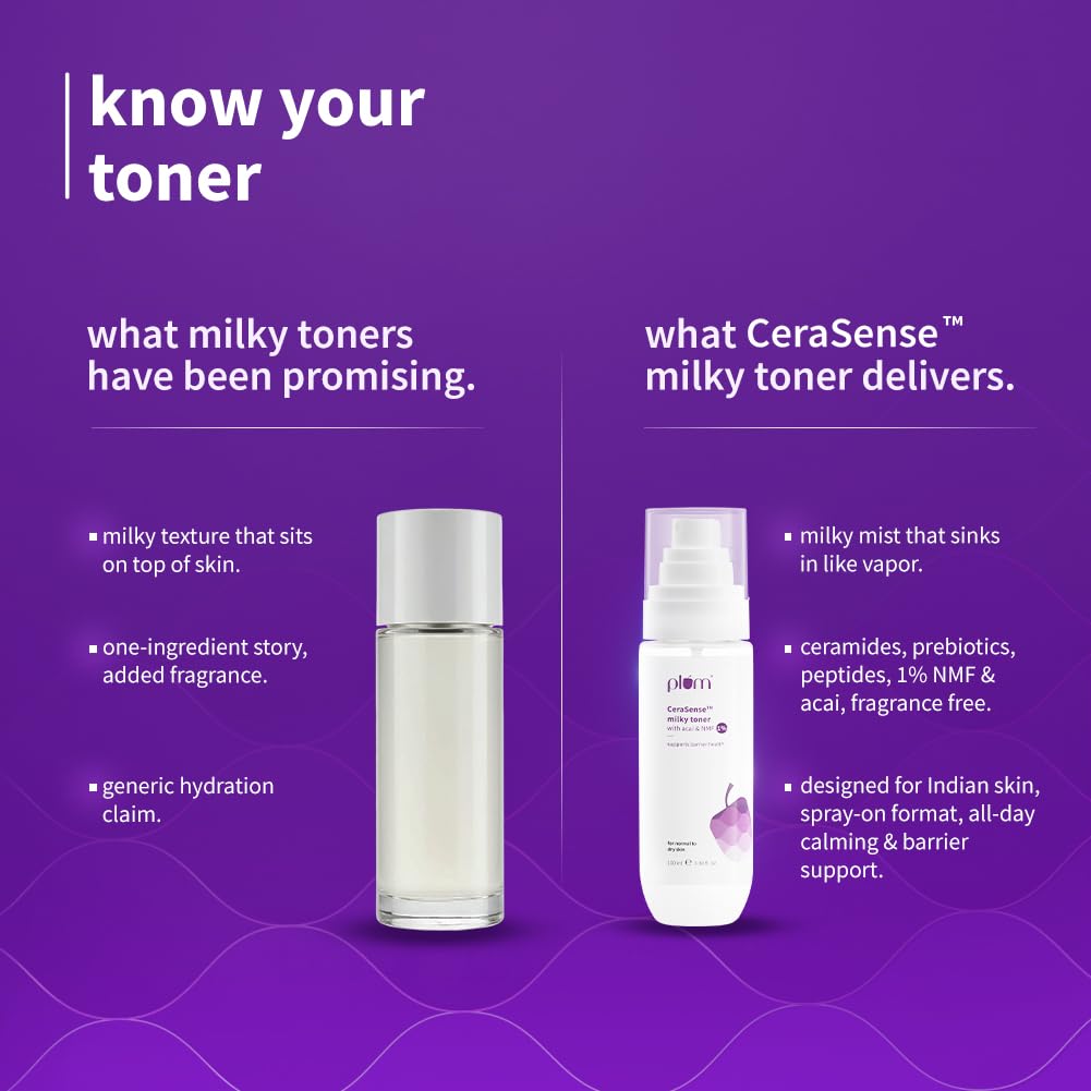 Plum CeraSense Milky Toner with Ceramides & Peptides | Repairs skin barrier, moisturizes & nourishes | Toner for dry & normal skin types | Lightweight & Quick-Absorbing |100 ml