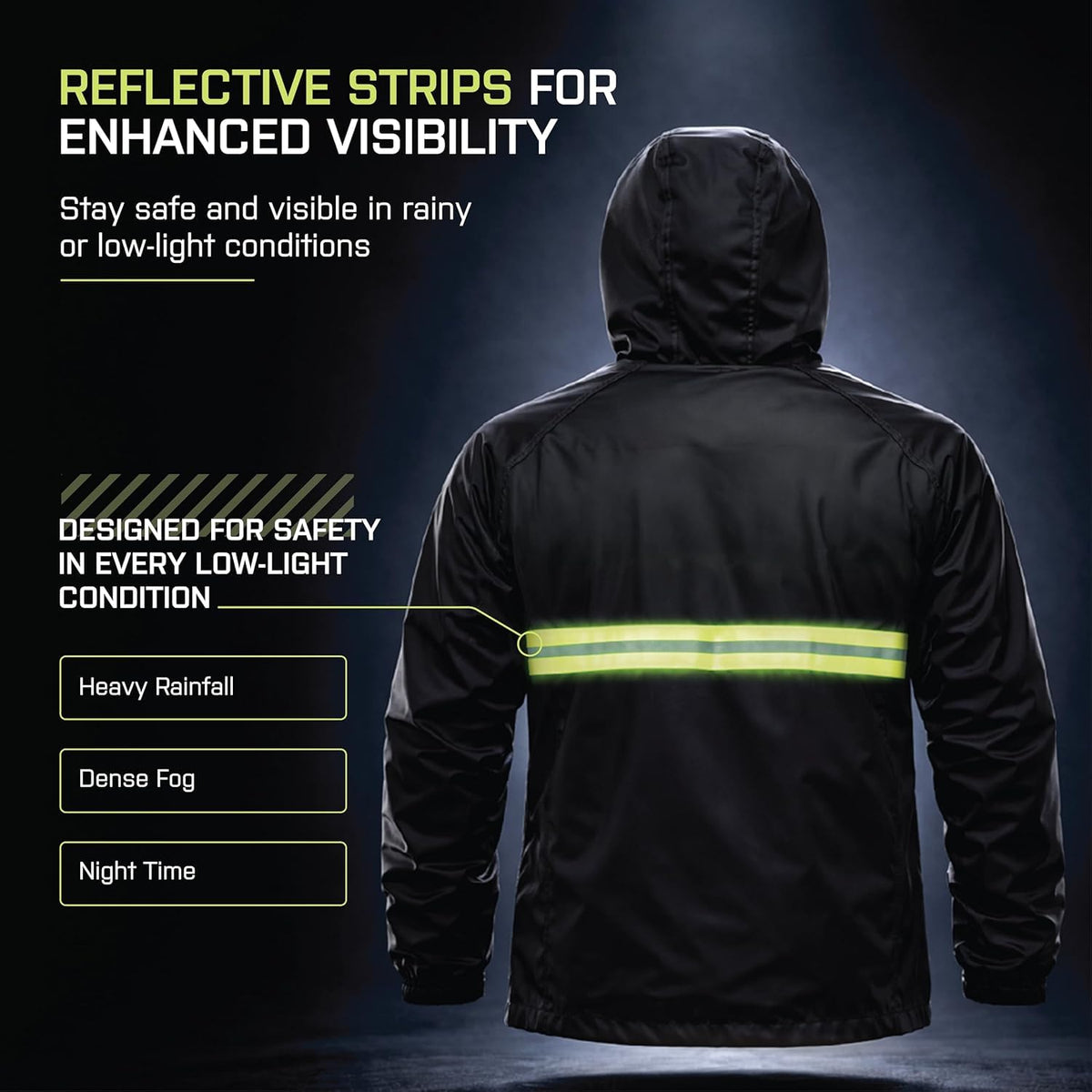 Robustt Oxford Rain Suit for Men and Women | Size-XL to XXL | Black | Rain Coat and Pants Set | Reflective Strips for Night Safety | Adjustable Hood, Waterproof
