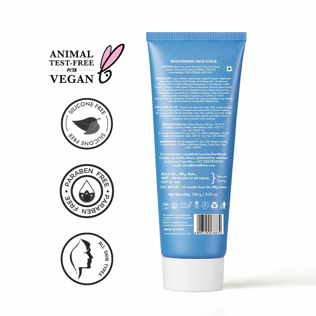 mCaffeine Brightening Face Scrub | Visible Brighter, Smoother Skin | 5% Natural Exfoliants | Walnut & Apricot | Caffeine | Deeply Cleanses Pores | Gentle Exfoli