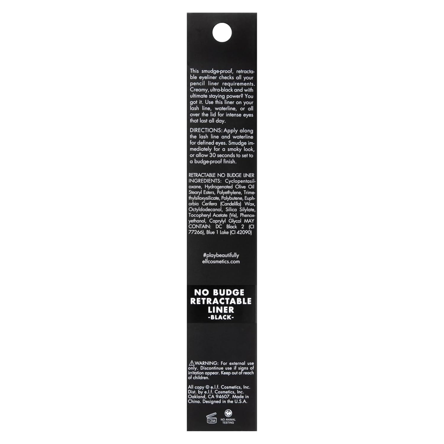 e.l.f. No Budge Retractable Eyeliner, Creamy, Ultra-Pigmented & Waterproof, Creates Bold & Defined Lines, Vegan & Cruelty-Free, Black