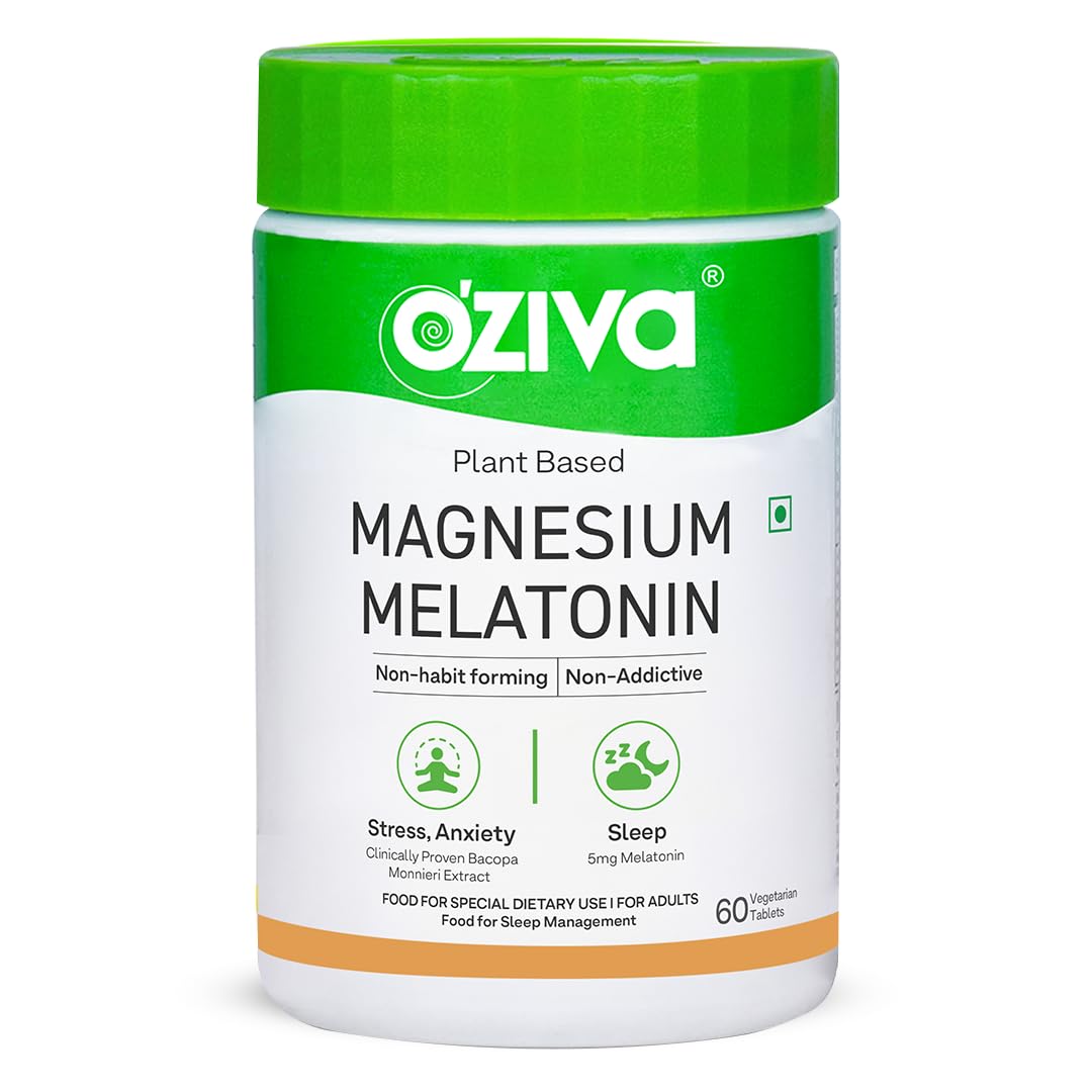 OZiva Magnesium + Melatonin, Stress & Anxiety, Sleep, Bacopa, 60 Tabs Pack 1