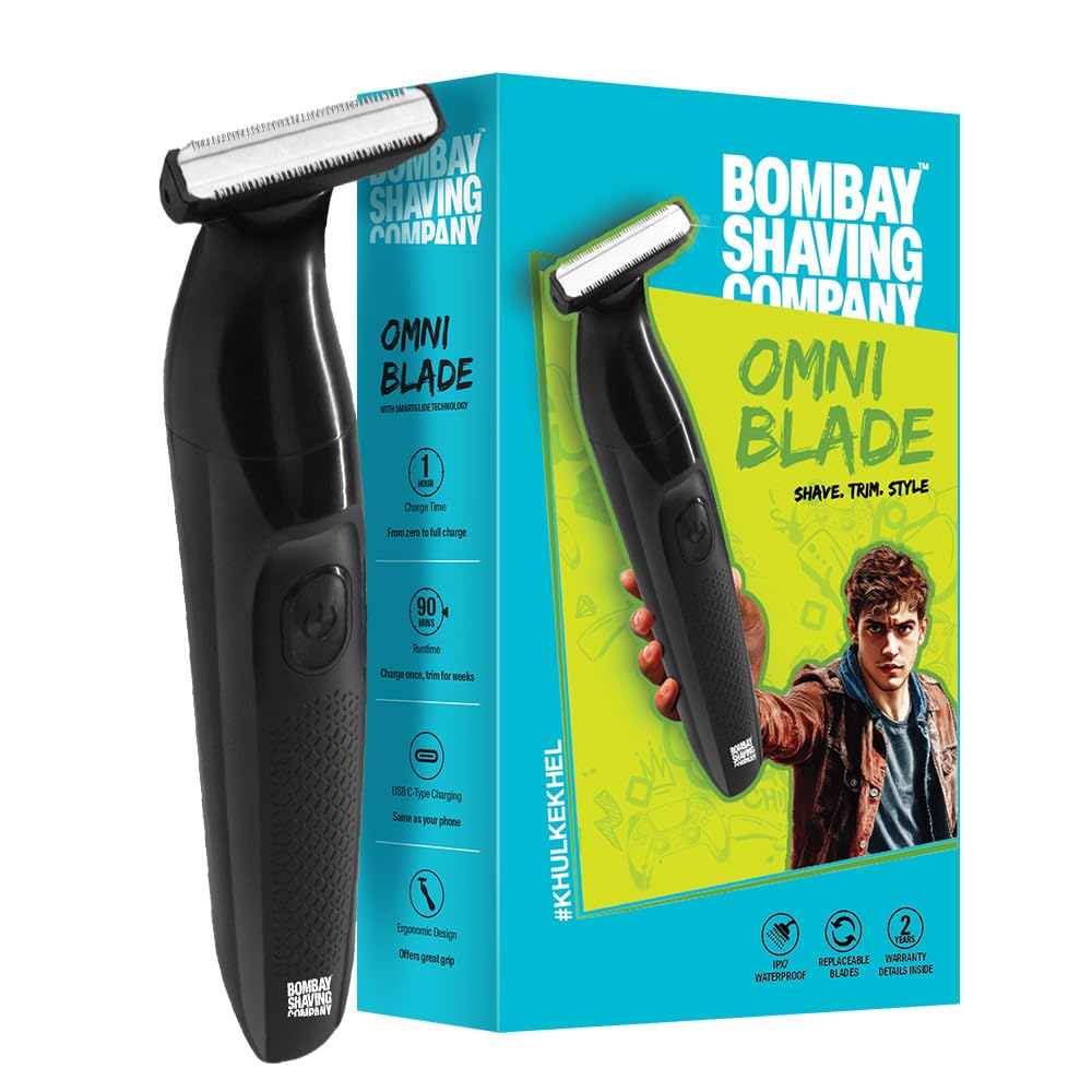 Bombay Shaving Company OmniBlade 3-in-1 Beard and Body Trimmer For Men | Trim, Style, Shave | Type C Flash Charging | Multi Length Settings Comb, Detachable Bla