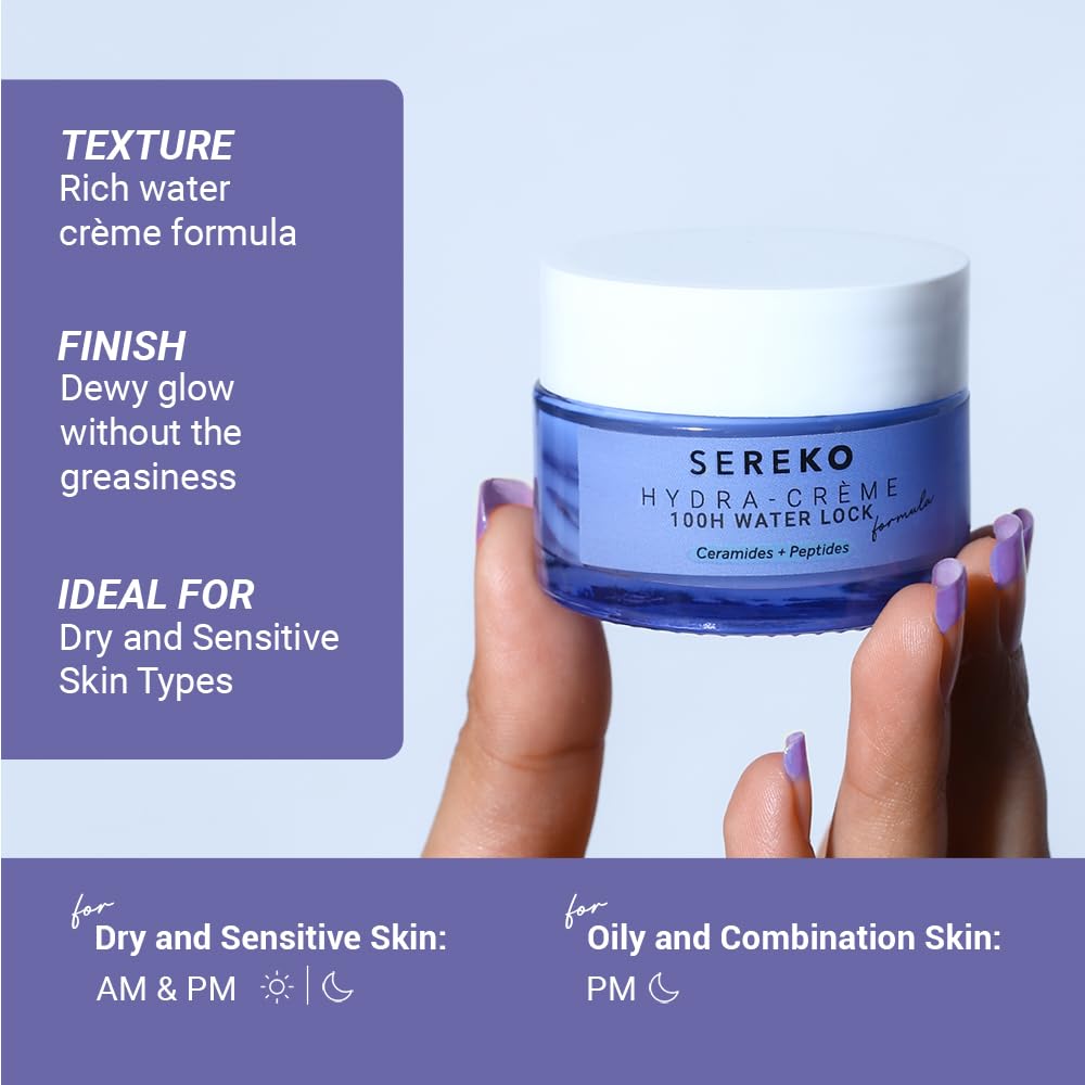 SEREKO Hydra Creme Ceramide Moisturizer Cream for Face — Skin Barrier Repair & Long-Lasting Hydration up to 100 hrs | Peptide + Ceramide Gel Formula | Lightweig