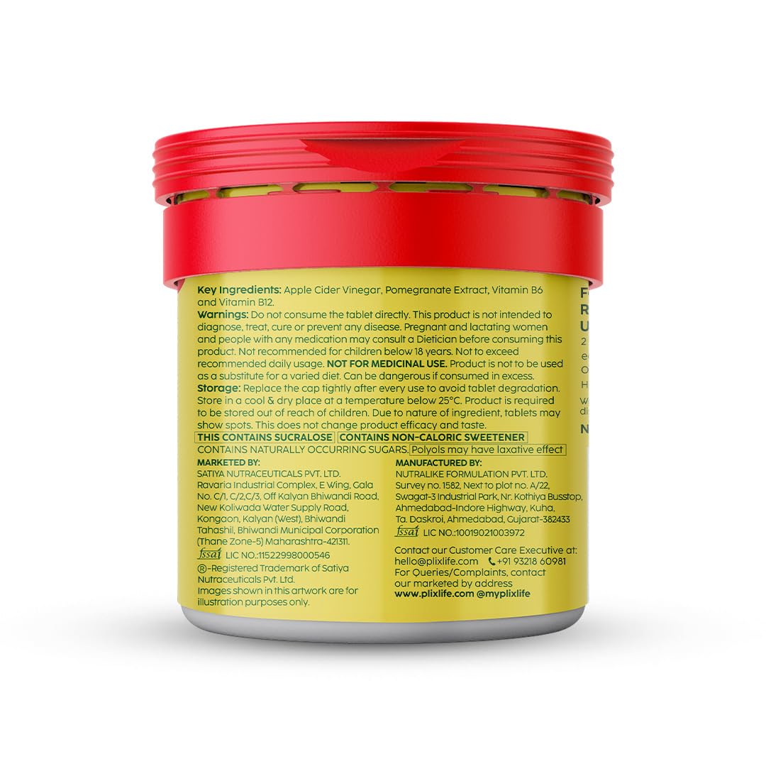 PLIX - THE PLANT FIX Apple Cider Vinegar Effervescent Mini | Vitamin B6 & B12 | Pack of 3 (Lemon Masala), 9 Tablets | No Added Sugar | Easy to Carry & Consume
