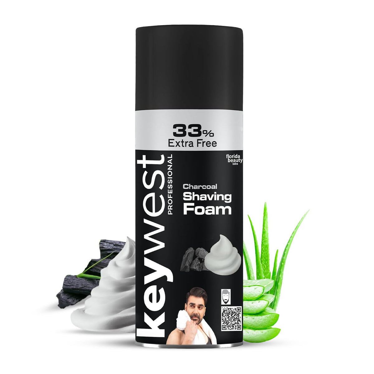 Keywest Charcoal Pre Shaving Foam for Men 385gm (33% Extra Free) | Shave Foam for Men All Skin Types | More Than 100 Shaves | Enriched with Activated Charcoal P