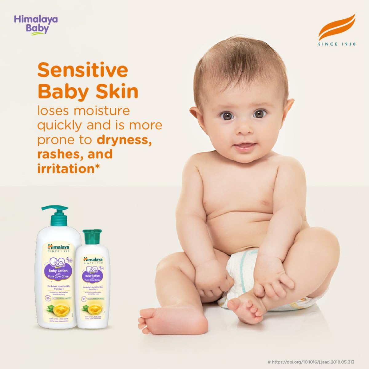 Himalaya Baby Lotion with Pure Cow Ghee 400ml| For Sensitive Skin| pH 5.5 Ghee Lotion 400 ml (Pack of 1)