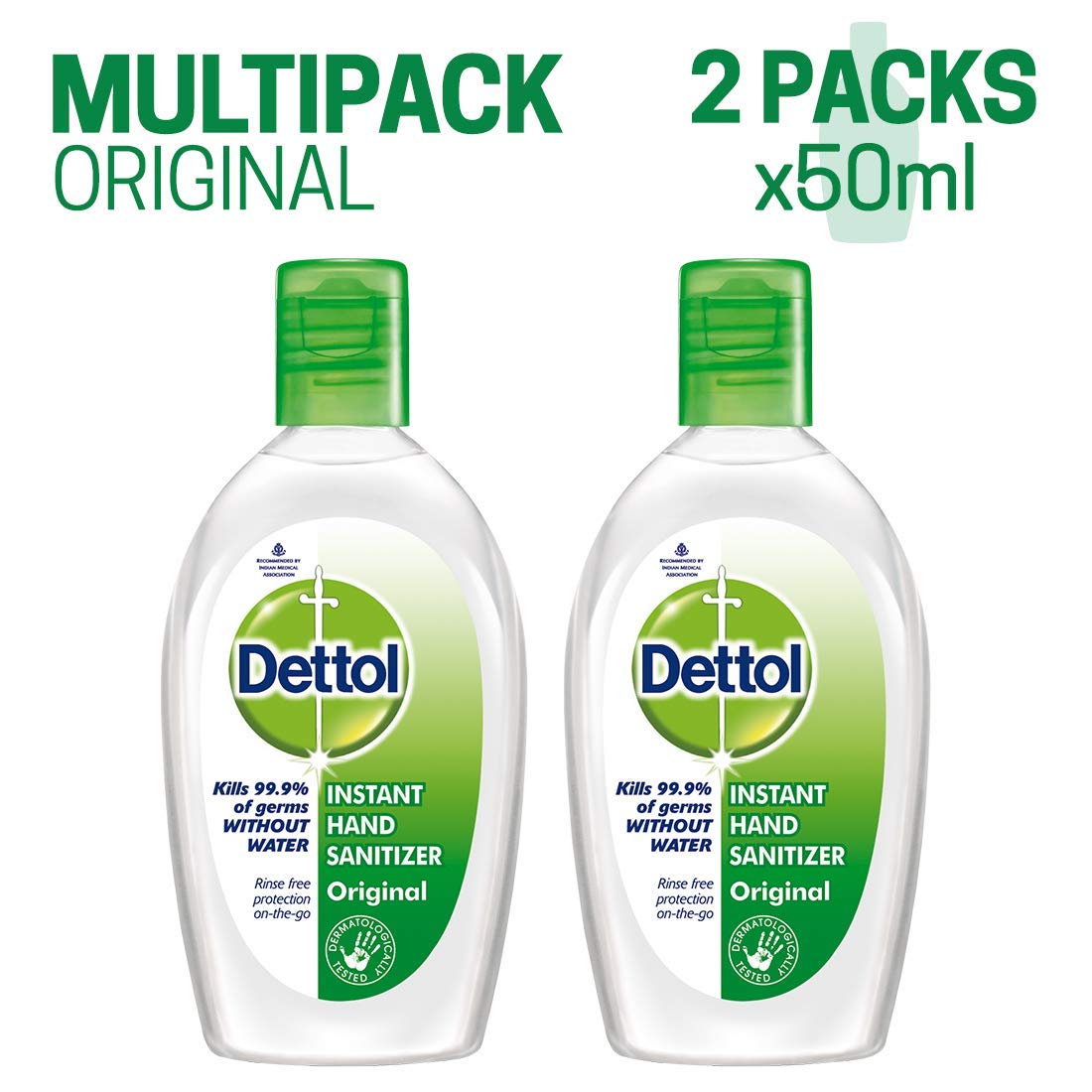 Dettol Alcohol based Hand Sanitizer, Original, 50ml, Pack of 2 50ml - Original Pack of 2