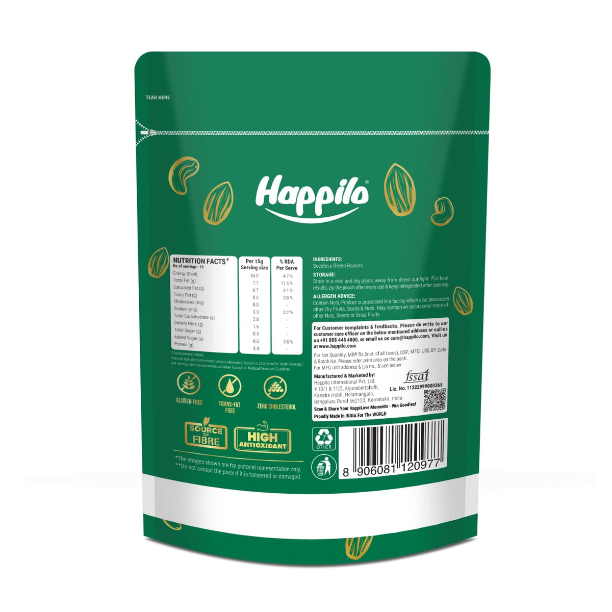 Happilo Premium Seedless Green Raisins 1 kg | Quality Kishmish/Kismis | Dry Fruits, Healthy Snacks | Rich in Iron & Vitamin B | Antioxidant Rich | Healthy Dry F