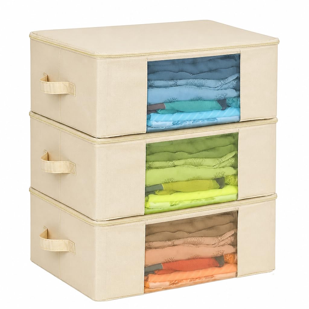 SOLSTICE Cotton Canvas Clothes Storage Bags/Saree Covers with Zip for Storage Specially Design for Woman Dresses, Sarees, Lehengas for Wardrobe Organizer (17 x