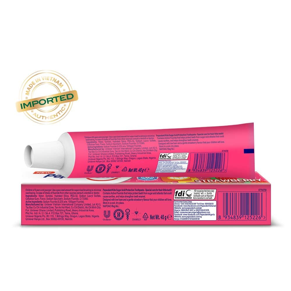 Pepsodent Kids Toothpaste, Strawberry Flavour, Cavity & Enamel Protection, 45G Strawberry 45 g (Pack of 1)