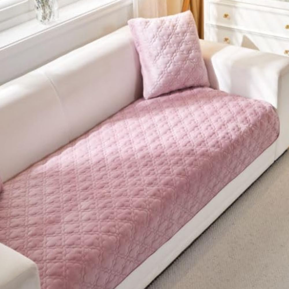 HOMETHREADS Innovative Premium Velvet Sofa Cover Mat with PVC Backing for Non-Slip Comfort | (Pink_Clubs, 1 Seater | 70x70cm) Pink_Club 1 Seater | 70x70cm