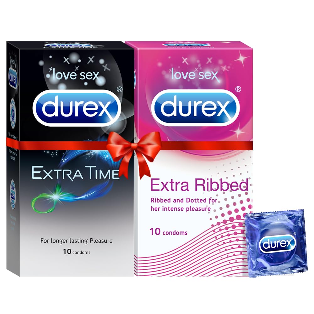 Pleasure Packs (Durex Extra Time 10s, Extra Ribbed 10s)- Pack of 2