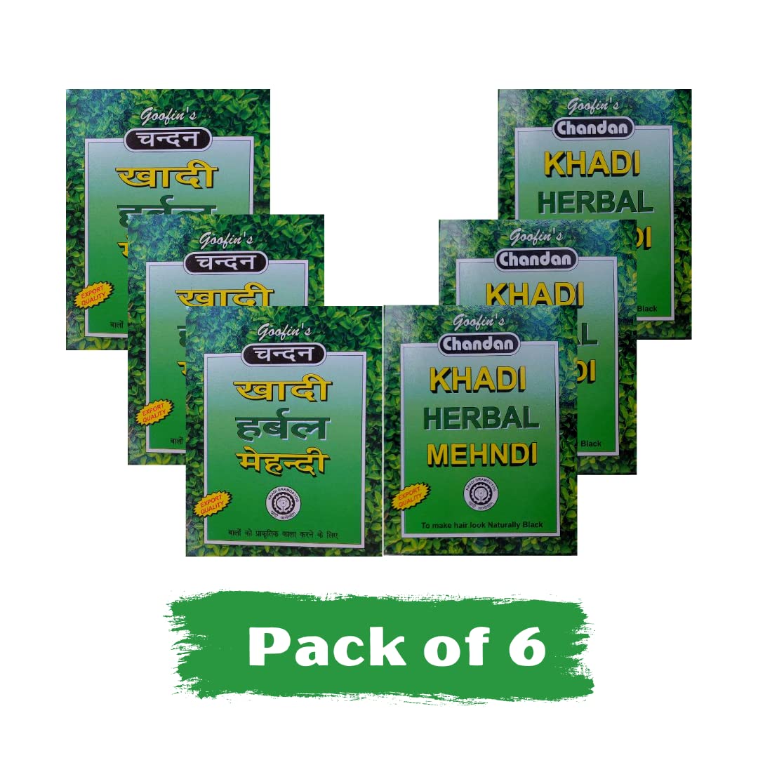 Goofin's Khadi Herbal Mehndi For Natural Black Hair Box Contains 3 Pouch, Each Pouch 20 Gram Pack Of 6
