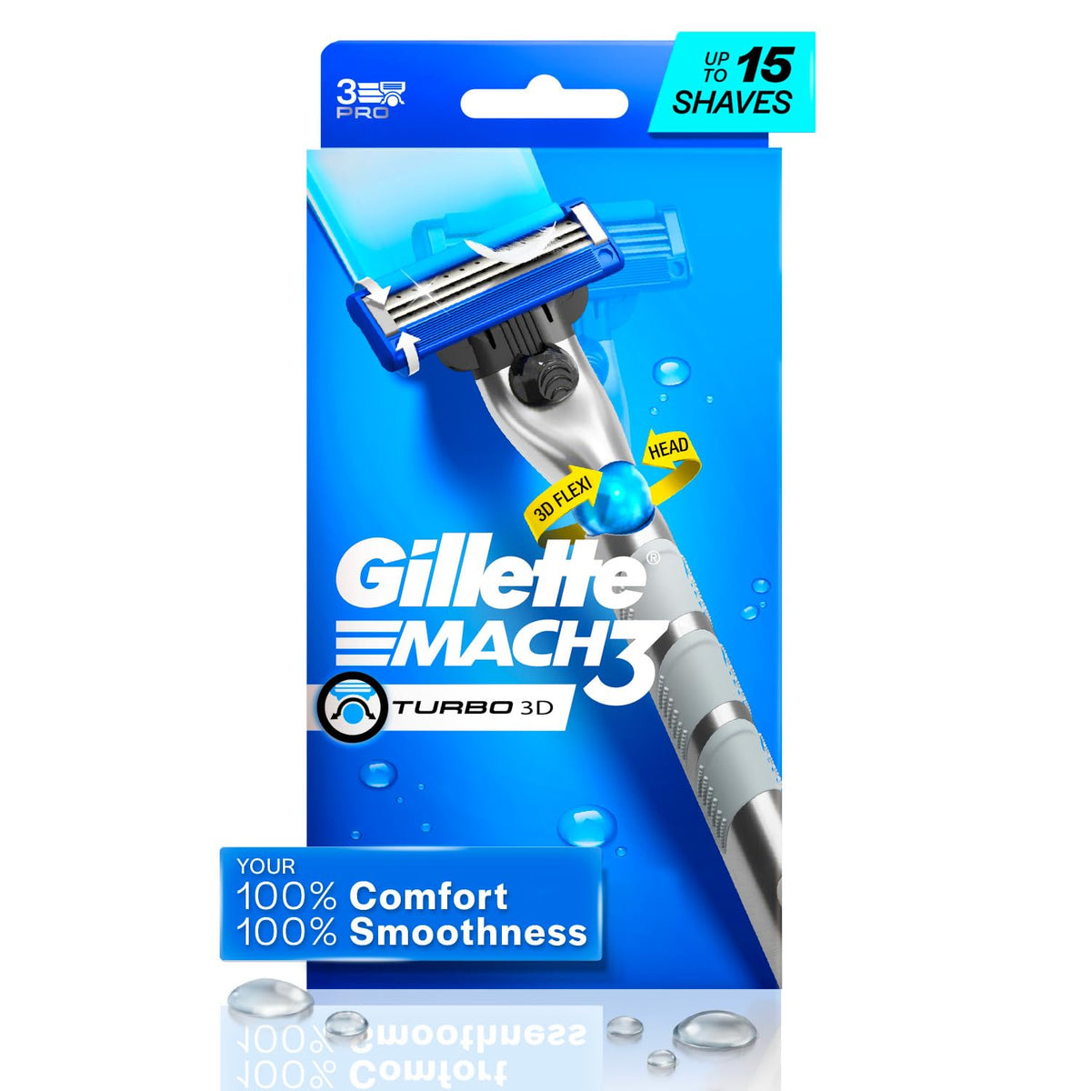 Gillette Mach 3 Turbo Shaving Razor For Men | Most Comfortable Shave | With 3D Flexi Head That Adjusts To Your Face