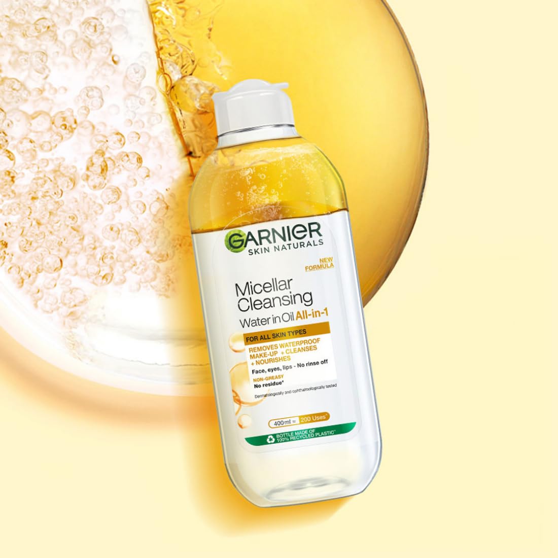 Garnier Oil-infused Micellar Cleansing Water | Make-Up Remover & Cleanser for waterproof & smudge-proof makeup | Suitable for all skin types | Just Pour, Press & Swipe | 400ml