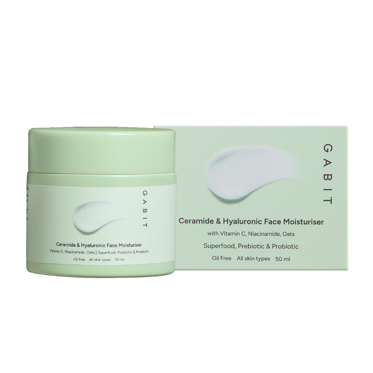 Gabit Ceramide & Hyaluronic Face Moisturiser | Lightweight Moisturizer to Hydrate & Brighten Skin | With Vitamin C, Niacinamide, Oats | For Women and Men | Oil