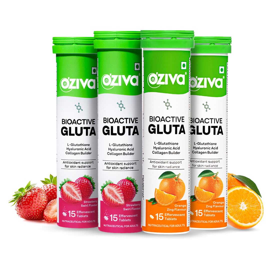 OZiva Bioactive Glutathione Tablets, Strawberry Swirl & Orange, 30 Tabs 15 count (Pack of 2)