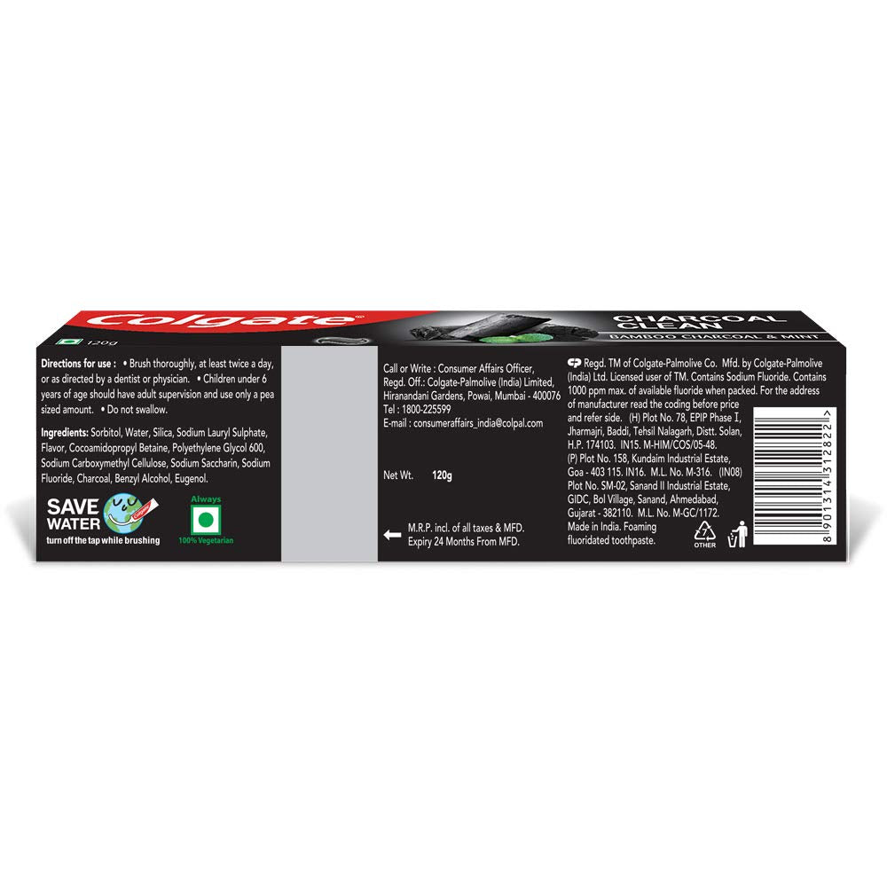 Colgate Charcoal Clean Black Gel Toothpaste, 120g, Bamboo Charcoal and Wintergreen Mint for a Clean Mouth Experience(Bad Breath Treatment) 120 g (Pack of 1)