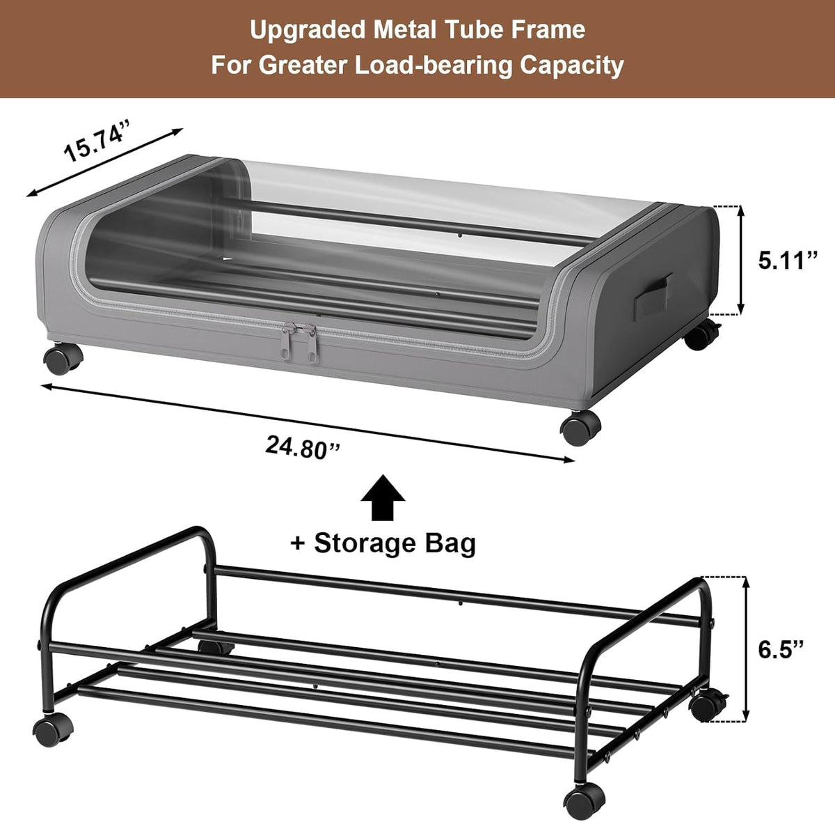 HOMETHREADS Under Bed Storage organizer | Featuring Wheels, Containers and 6.5 Inch High Rolling Shoe Storage with Lid, Ideal for Small Space Organization and C