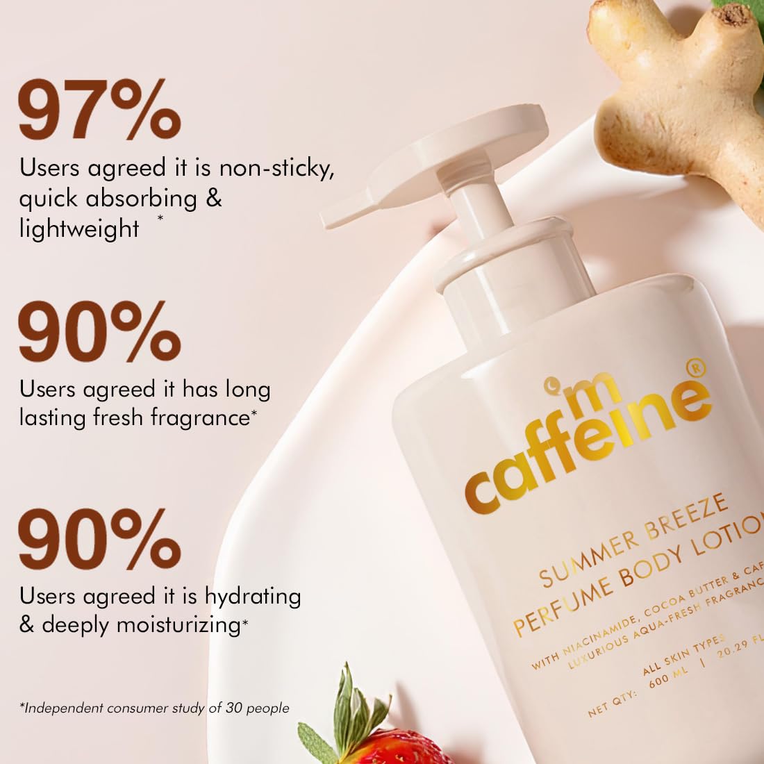 mCaffeine Summer Breeze Perfume Body Lotion 600ml| Niacinamide, Cocoa & Shea Butter For Deep Moisturization | Lightweight, Non-Sticky & Daily Use | Aqua-Fresh B