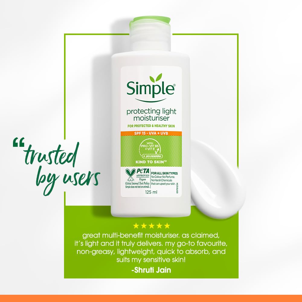 Simple Kind To Skin Protecting Light Moisturiser 125 ml | SPF 15- UVA+UVB | For Protected & Healthy Skin | For All Skin Types