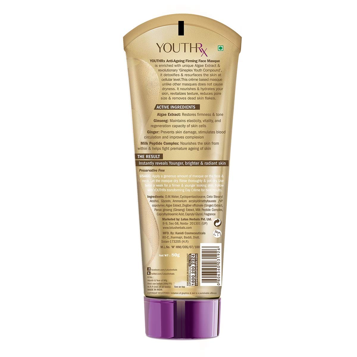 Lotus Herbals - Youth RX Anti Ageing Firming Face Masque 80g