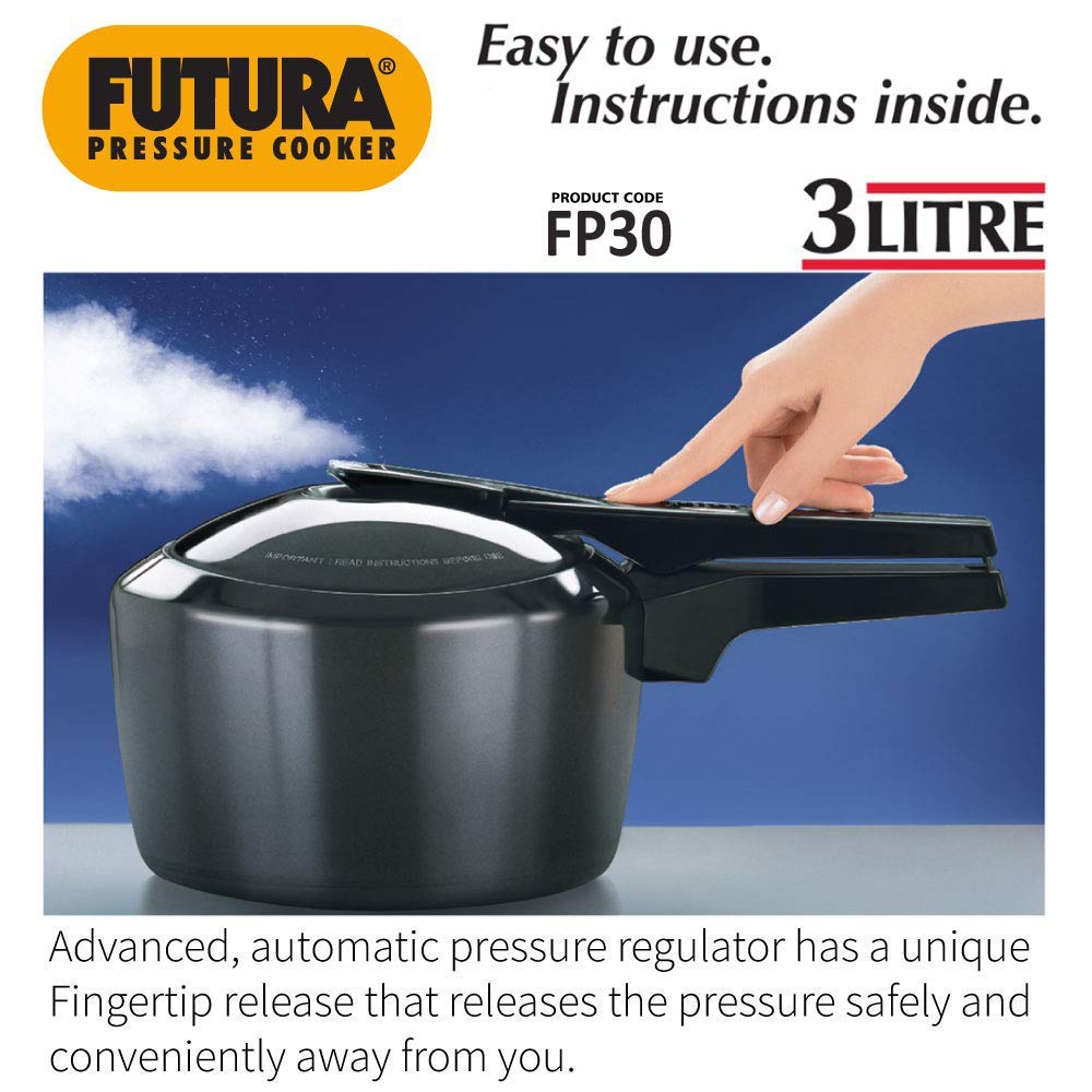 Hawkins Futura 2 Litre Pressure Cooker, Hard Anodised Pressure Cooker, Small Cooker, Black (FP20) 2 Litres