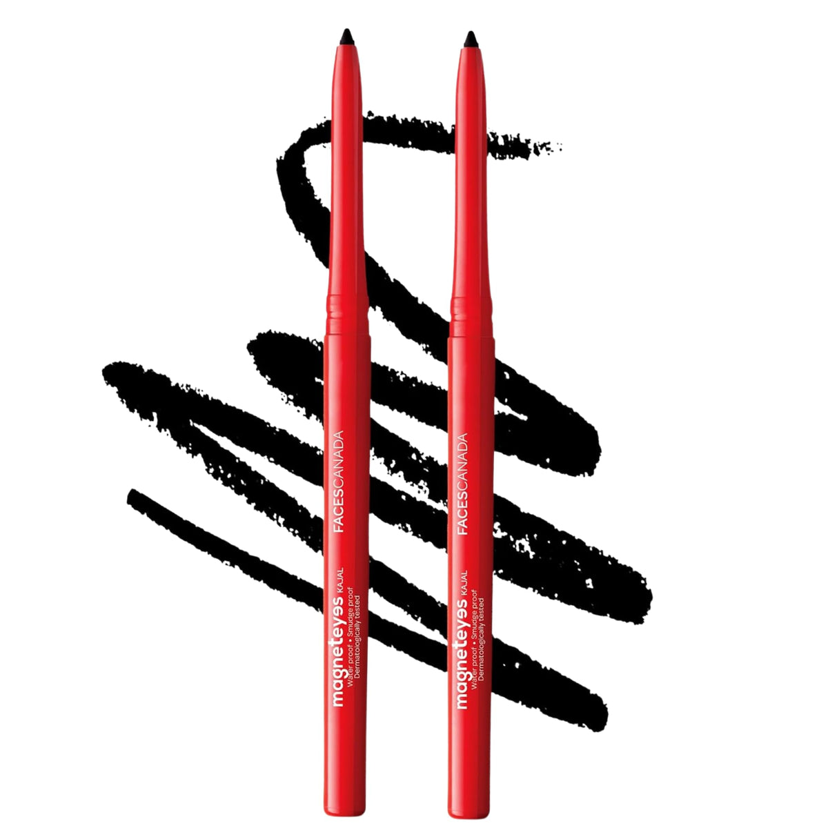 FACES CANADA Magneteyes Kajal - Black, 0.35g (Pack of 2) | 24 Hr Long Stay | One Stroke Smooth Glide | Waterproof, Smudgeproof & Fadeproof | Deep Matte Finish |