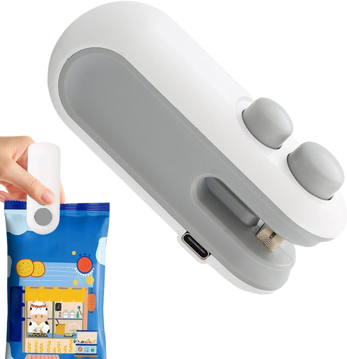 TEKCOOL Portable Mini Sealing Machine, Handheld Packet Sealer for Food, Snacks, Chips, Fresh Storage, Plastic Bags Sealing Machine, 1 YEAR Warranty (White),