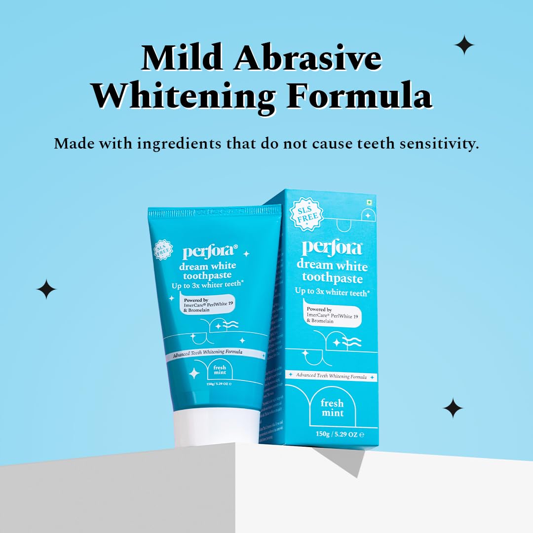 Perfora Teeth Whitening Toothpaste For Stain Removal - 150 g | SLS Free Tooth Paste For Adult & Kids | Fluoride Free Hydroxyapatite For Teeth Remineralisation &