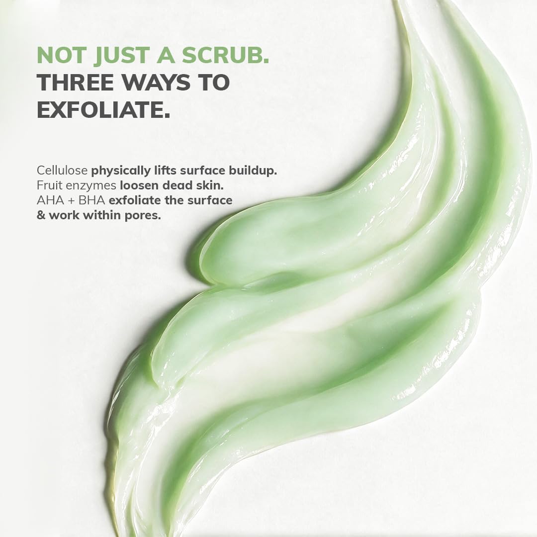 ClayCo Matcha Enzyme Face Scrub with AHA + BHA for Gentle Exfoliation, Deep Pore Cleansing, Blackhead Removal, Skin Brightening & Texture Refining for Oily, Acn