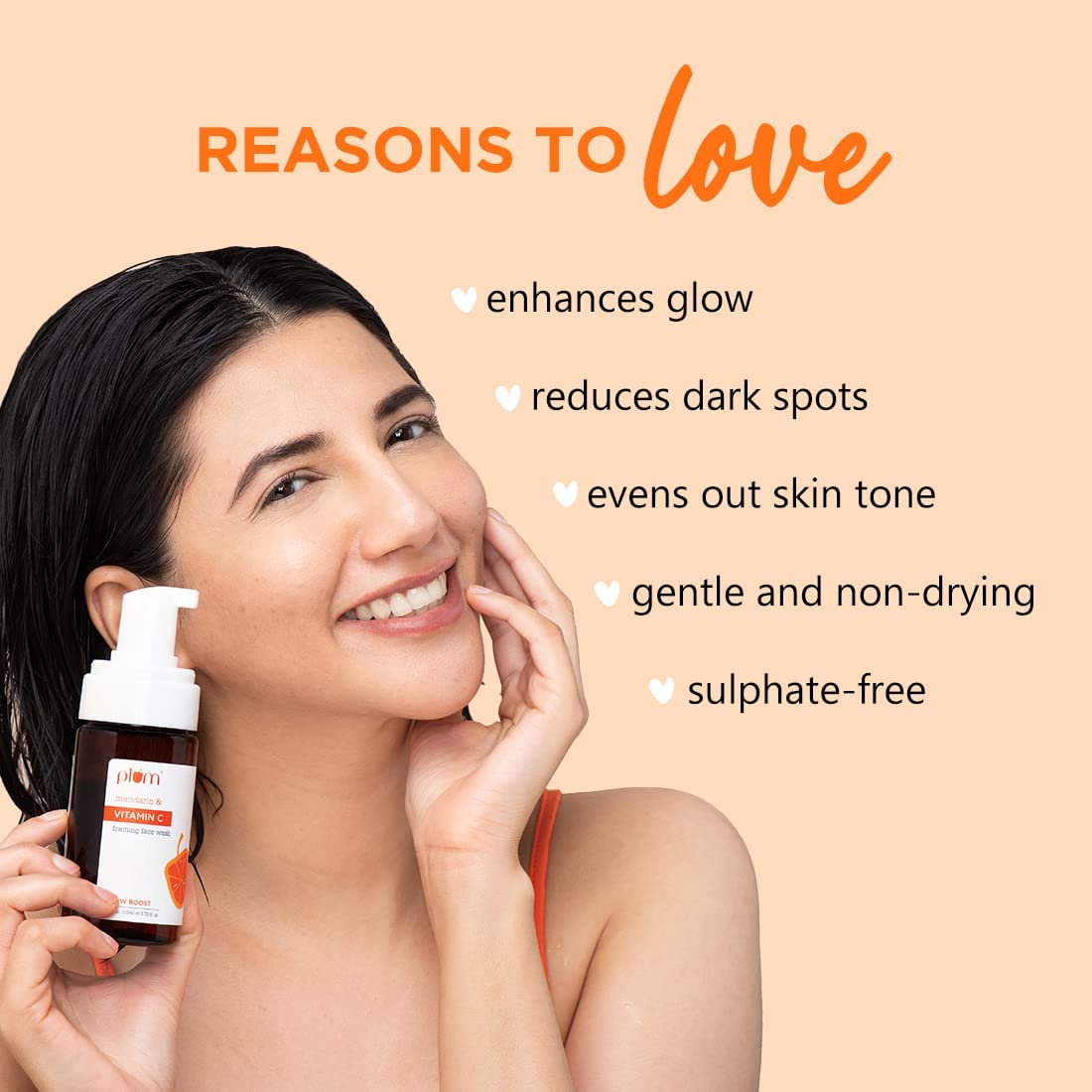 Plum Vitamin C Foaming Face Wash with Mandarin | For Glowing Skin | For Gentle Cleansing | For Hyperpigmentation & Dull Skin | Sulphate-Free | 100% Vegan 110ML,
