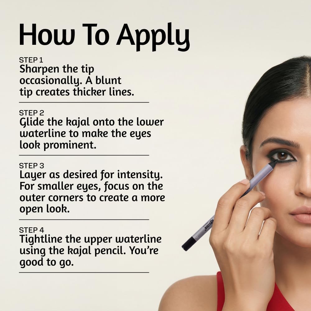 Recode Black Kohl Kajal Pencil last upto 14 hours |All That She Wants 1.20 GM|Waterproof,Smudgeproof|Long-lasting Eye Makeup
