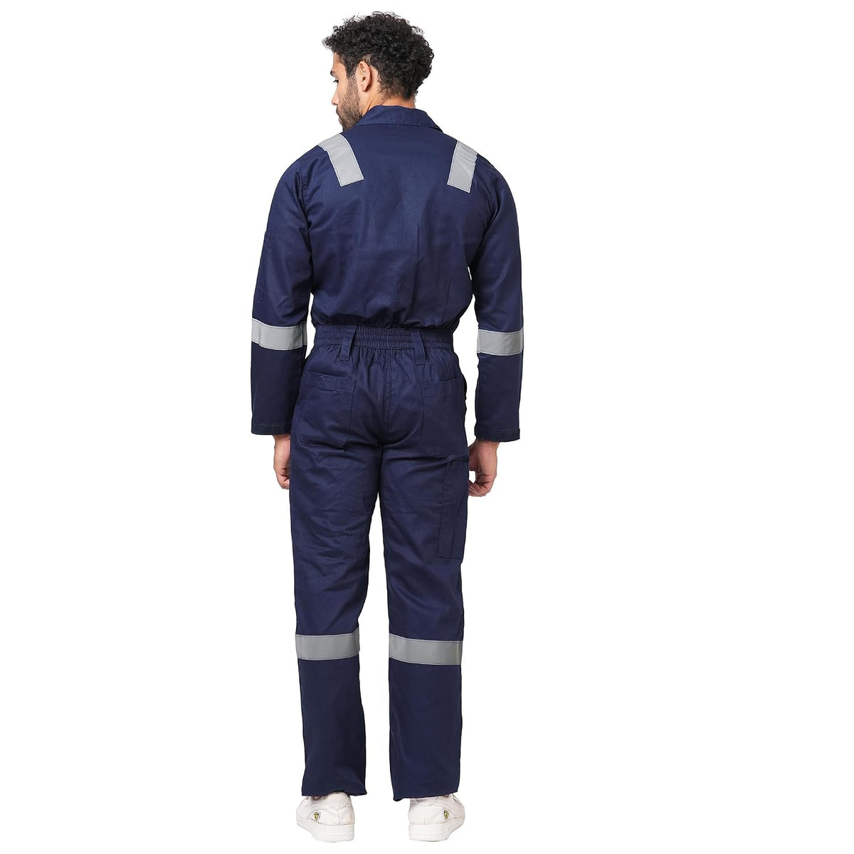 Men's 100% Cotton Industrial Boiler Suit Workwear Coverall with Multiple Pockets and High Visibility Reflective Tape, Smart Fit, 200 GSM, Navy Blue, Size 50 (5X
