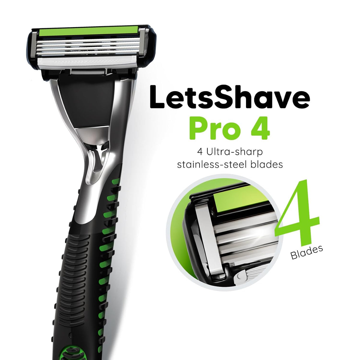 LetsShave Pro 4 Manual Shaving Razor Blades Refill (Cartridges), Pack of 4, World's First Ultra Sharp 4 Blade with Rubber Guard & Open Flow Architecture, Blades