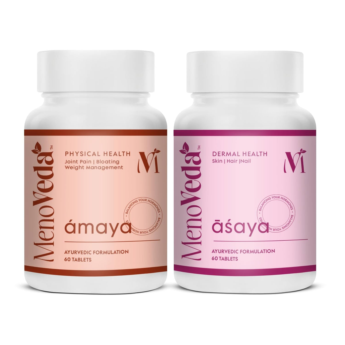Menoveda Amaya Asaya Combo For Fitness, Strength, Hair, Nail and Skin Health | Perimenopause & Menopause Supplements For Women | Balances Hormone Naturally | He