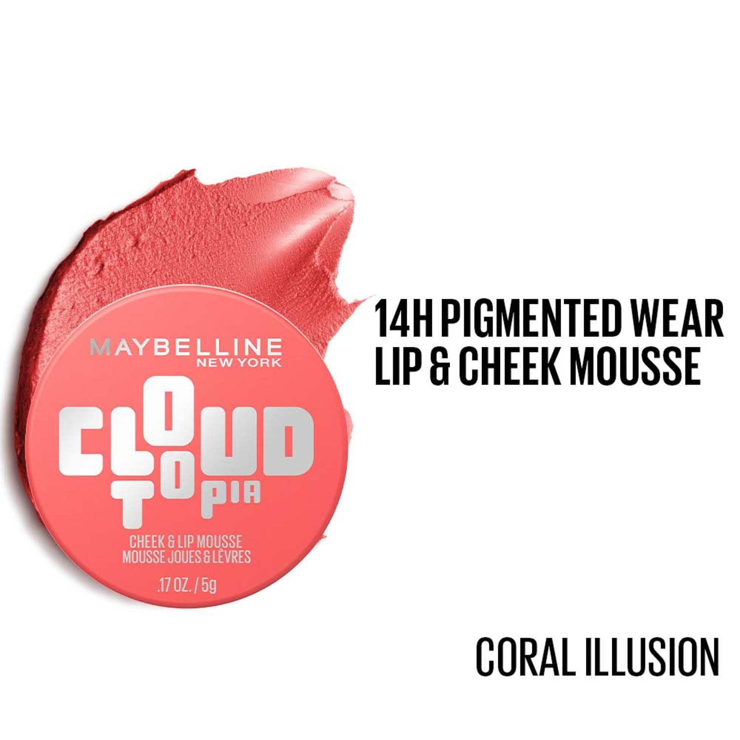 Maybelline Cloudtopia Cheek & Lip Mousse Blush | Lightweight, Pigmented Mousse in Coral Illusion, 5g