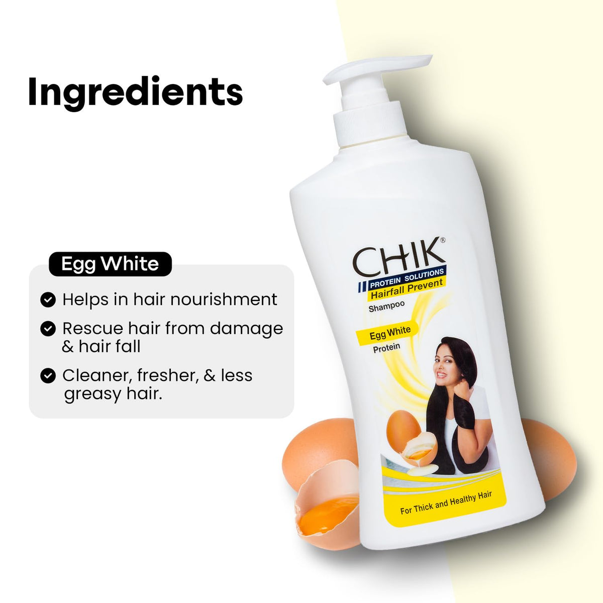 CHIK Protein Solution Hairfall Control Shampoo | Enriched with Egg White Protein for Strong, Thick and Healthy Hair, Promotes Growth and Reduces Hair Fall-1 lit