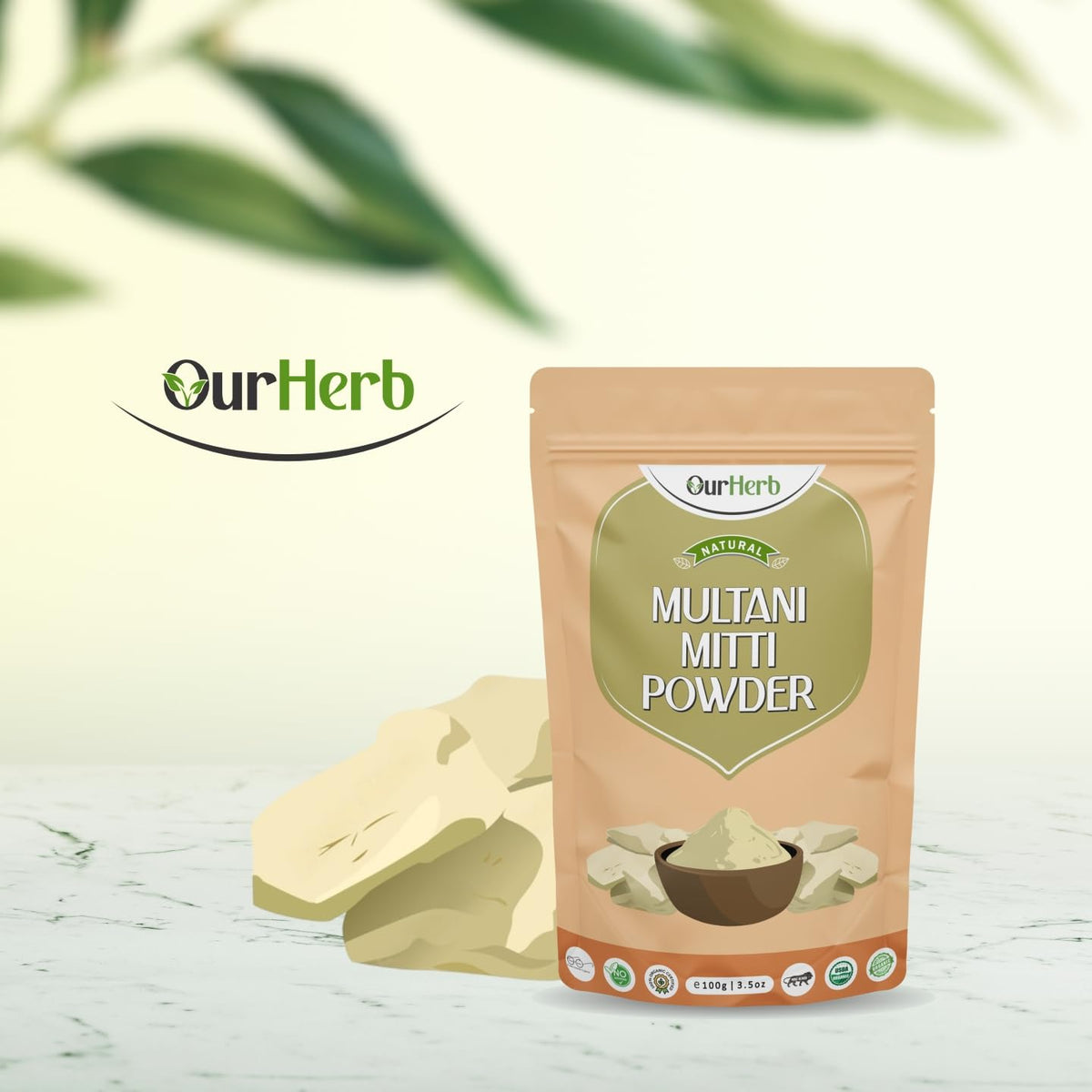 100% Natural Natural Multani Mitti powder for Exfoliating, Soothing, Nourishing, Smoothening Face, Skin and Hair Fuller's Earth, Bentonite Clay - 100g Multani M