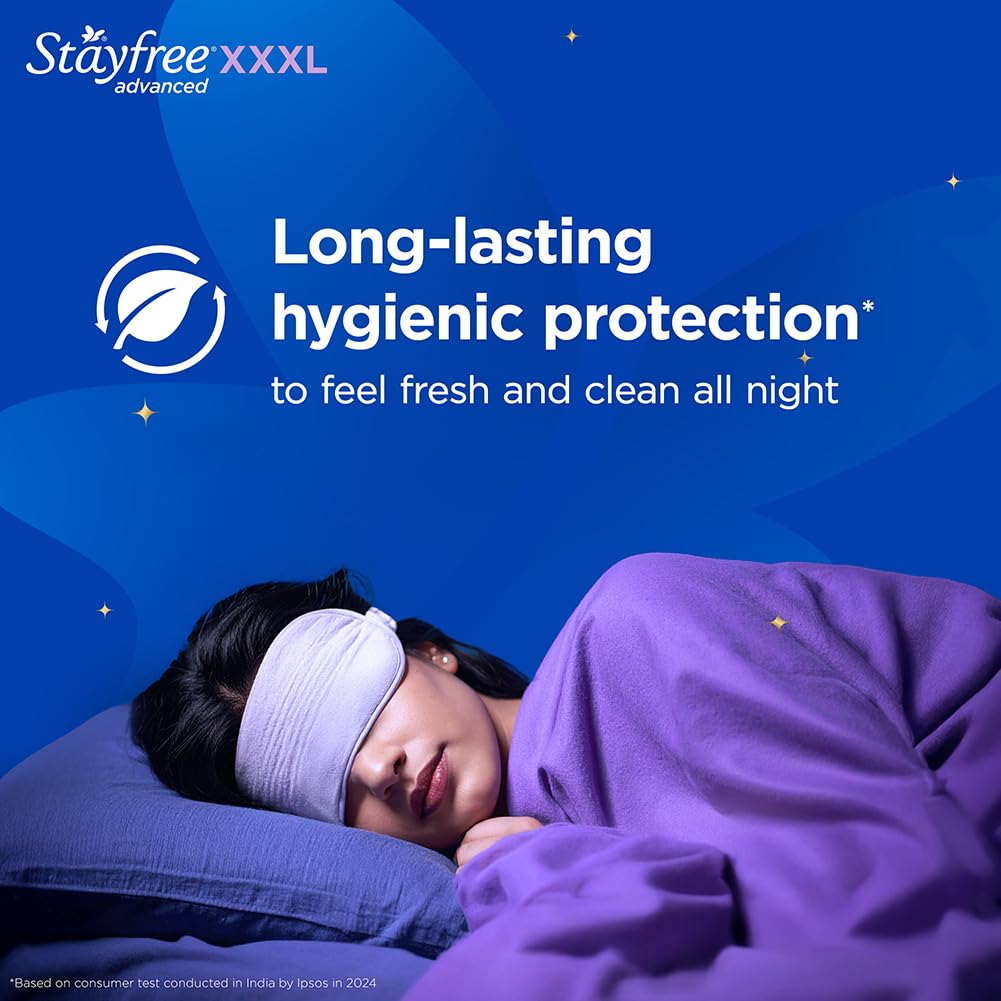 Stayfree Advanced XXXL Thin Sanitary Pads for Women | 16 Soft Cotton Pads for All Night Ultra Comfort | Absorbs 2x More with Wider Back | Prevent Rashes | Odour