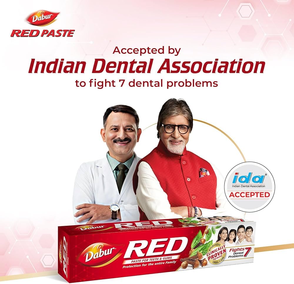 Dabur Red Toothpaste - 350g (175g x2) Family Pack with Toothbrush | Fluoride Free| Helps in Bad Breath Treatment, Cavity Protection, Plaque Removal | For Whole Mouth Health| Power of 13 Potent Ayurvedic Herbs