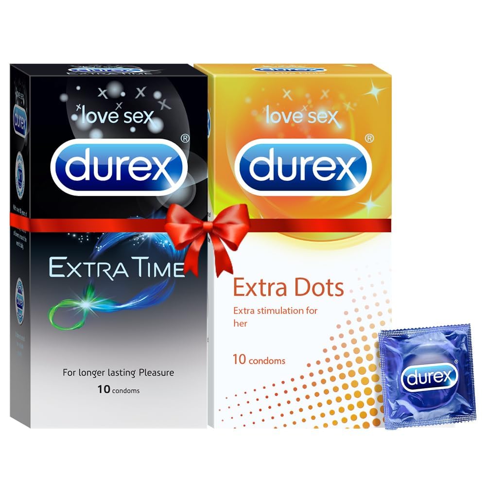 Pleasure Packs (Durex Extra Dots 10s, Extra Time 10s)- Pack of 2