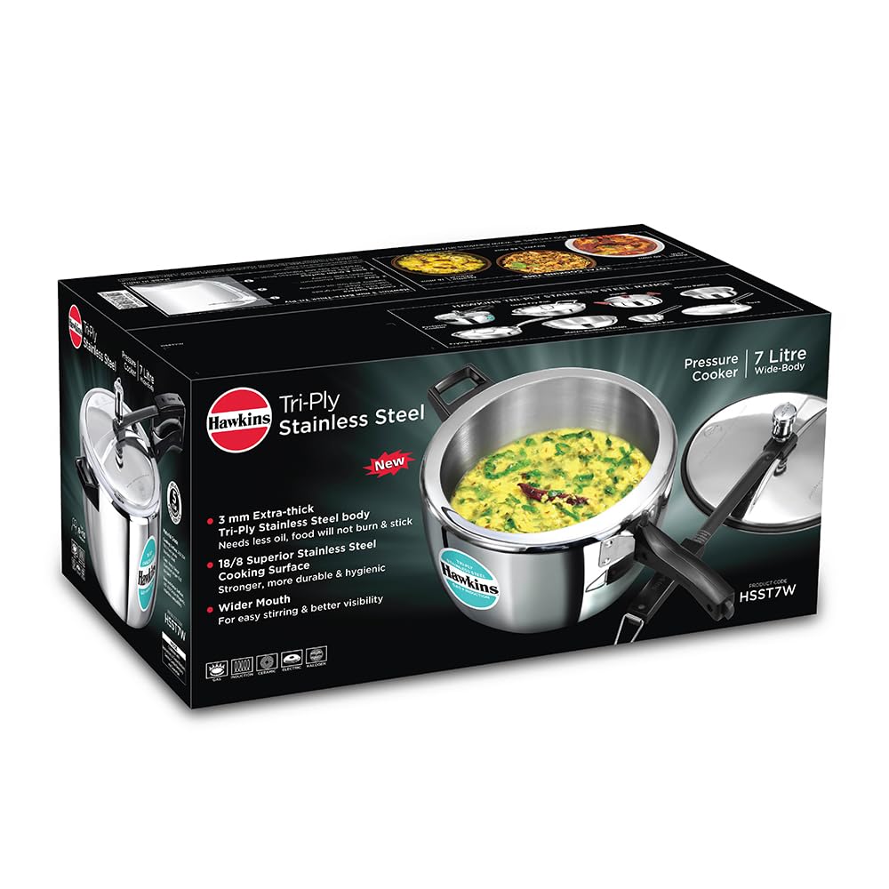 Hawkins 1.5 Litre Triply Stainless Steel Pressure Cooker, Inner Lid Induction Baby Cooker, Silver (HSST15) 1.5 Litres