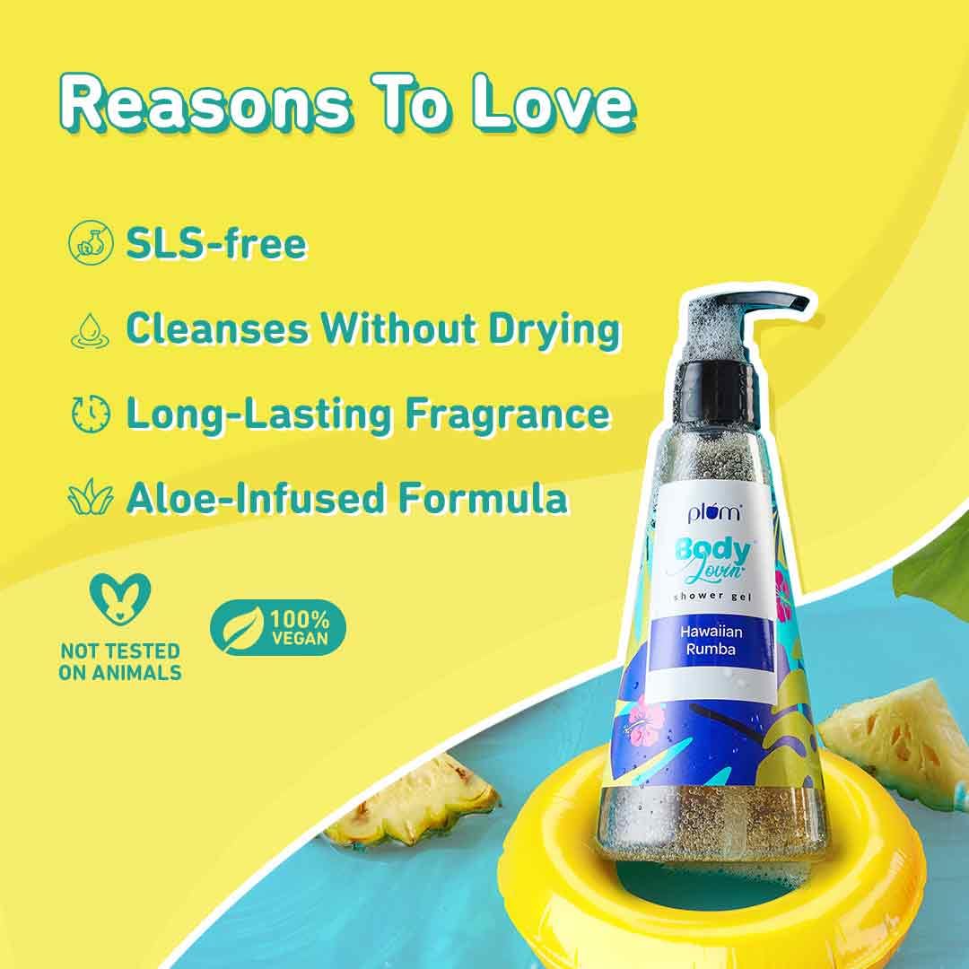 Plum Bodylovin' Hawaiian Rumba Shower Gel | SLS-Free Body Wash for Women & Men | Long Lasting Beachy Fragrance | Body Cleanser with Aloe-Infused Nourishing Form