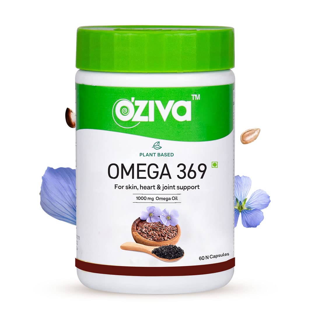 OZiva Plant Based Omega 3 6 9 Multivitamin Supplement for Men & Women (1000 mg Vegan Omega Oil Concentrate with Flaxseed & Blackseed Oil) Fatty Acids (Omega 3 6