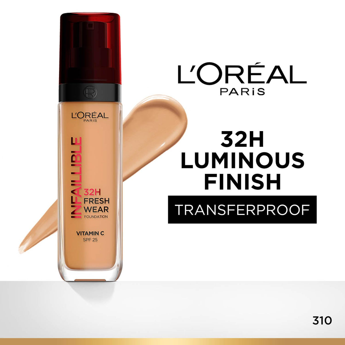 L'Oreal Paris Infallible 32H Fresh Wear Liquid Fdt, 310 Beige 30 ml (Pack of 1)