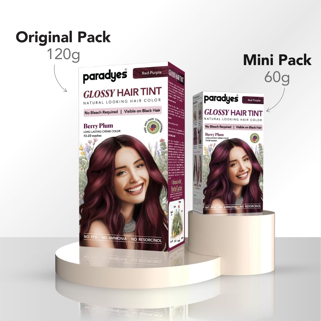 Paradyes Mini Berry Plum Glossy Hair Tint | No Bleach, Ammonia-Free | Trial Pack Perfect for Testing or Small Sections | Visible on Black Hair